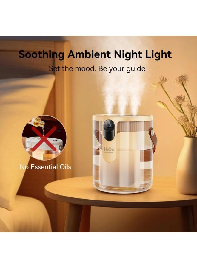 Bukela Rechargeable Portable Top Fill Humidifier, Smart Humidifiers for Bedroom, Night Light, 1.4L Cool Mist Humidifier for Office Home Plant Baby, 3-Speed Mist Control, Quiet, Auto Shut-Off (Beige) - Image 4